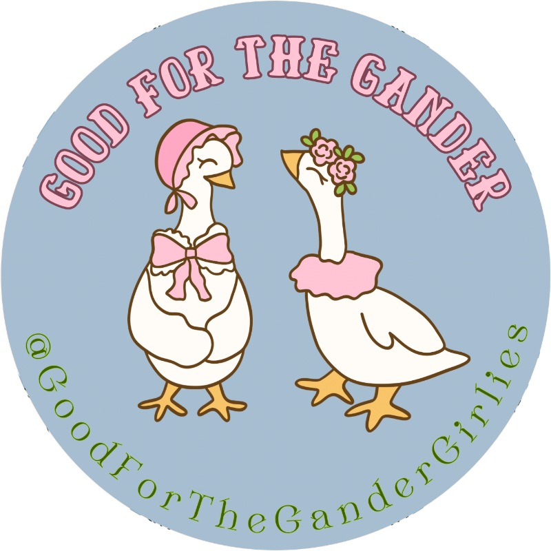 Good For The Gander logo: two geese in pink bonnets and ruffles